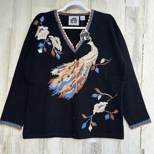 NEW! Storybook Knits Sweater Women’s Large Cardigan w peacock embroidered beaded